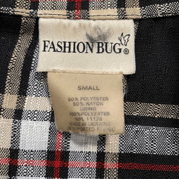 Vintage 90s Blazer Jacket Oversized Black Tan Plaid One Button Preppy Small - Picture 7 of 9